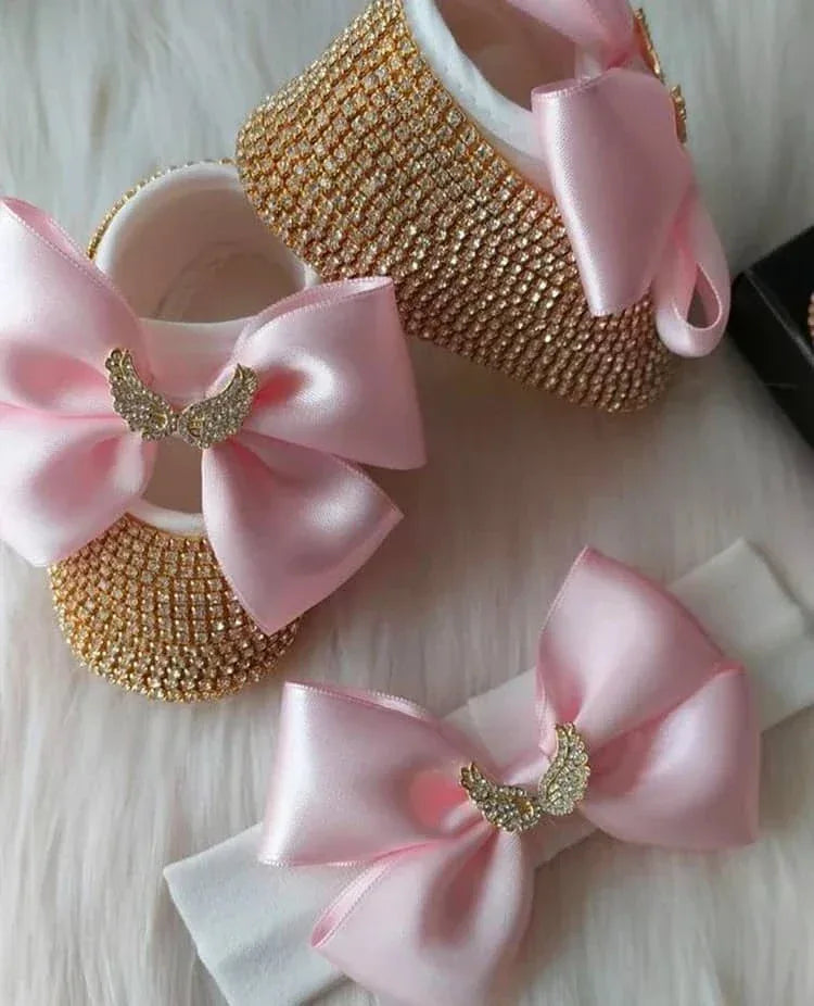 Baby Crystal Formal Shoes and Bow Set with Pink Bows - The Palm Beach Baby
