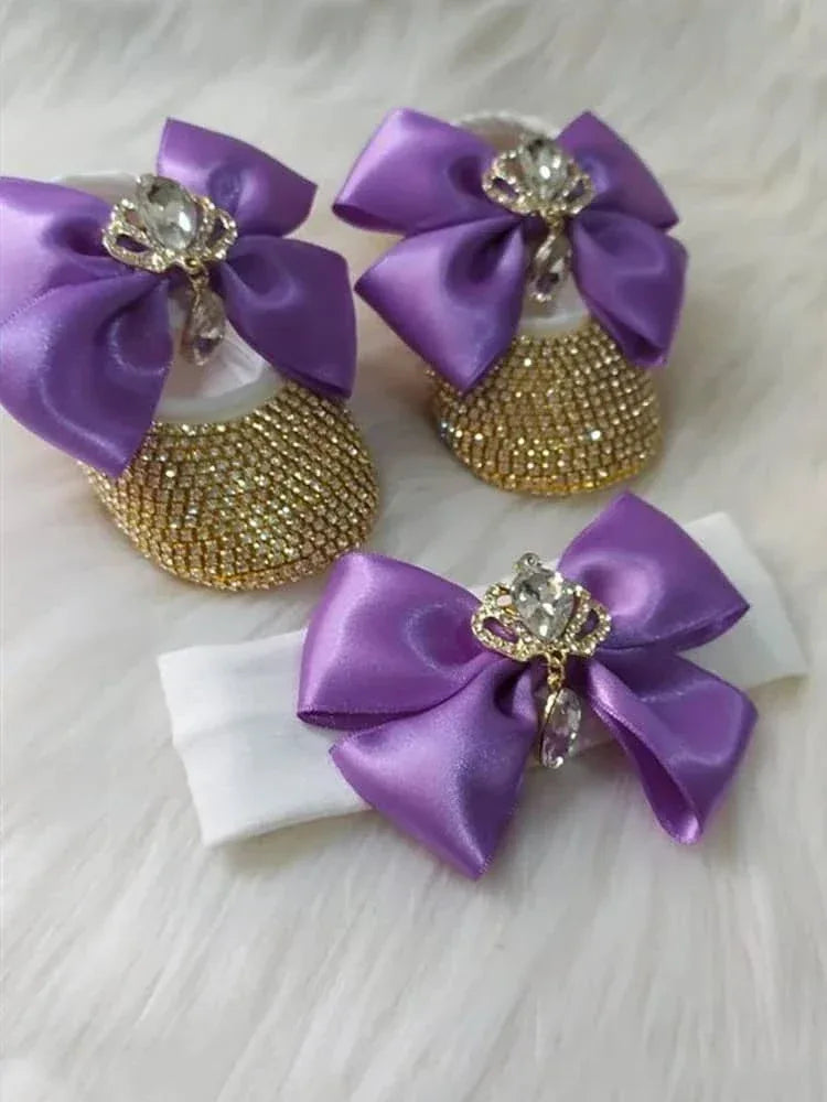 Baby Crystal Formal Shoes and Bow Set with Pink Bows - The Palm Beach Baby