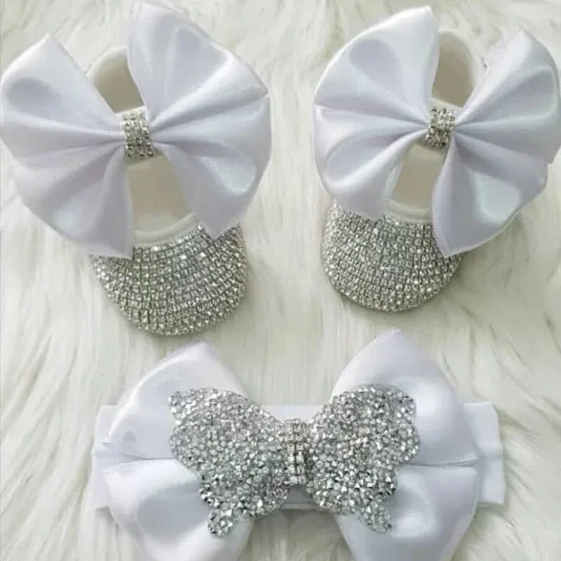 Baby Crystal Formal Shoes and Bow Set with Pink Bows - The Palm Beach Baby