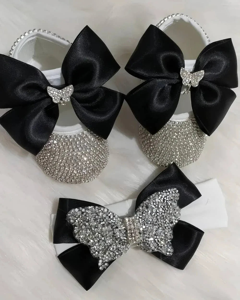 Rhinestone Baby Girl Formal Shoes Set with Satin Bows - The Palm Beach Baby