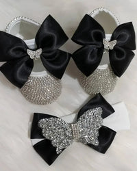 Rhinestone Baby Girl Formal Shoes Set with Satin Bows - The Palm Beach Baby