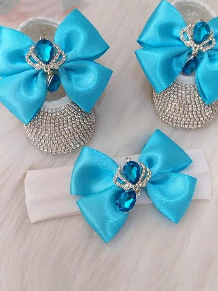 Rhinestone Baby Girl Formal Shoes Set with Satin Bows - The Palm Beach Baby