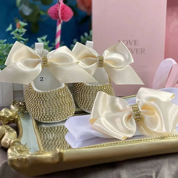 Rhinestone Baby Girl Formal Shoes Set with Satin Bows - The Palm Beach Baby