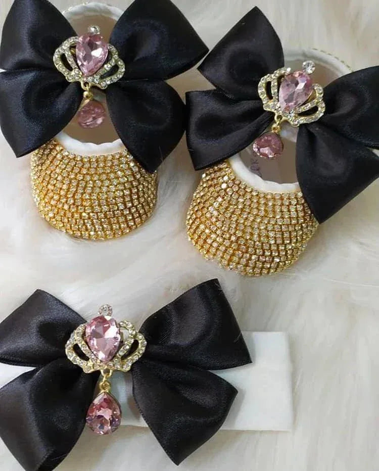 Rhinestone Baby Girl Formal Shoes Set with Satin Bows - The Palm Beach Baby