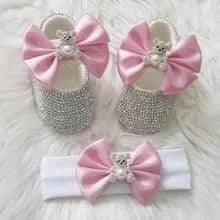 Rhinestone Baby Girl Formal Shoes Set with Satin Bows - The Palm Beach Baby
