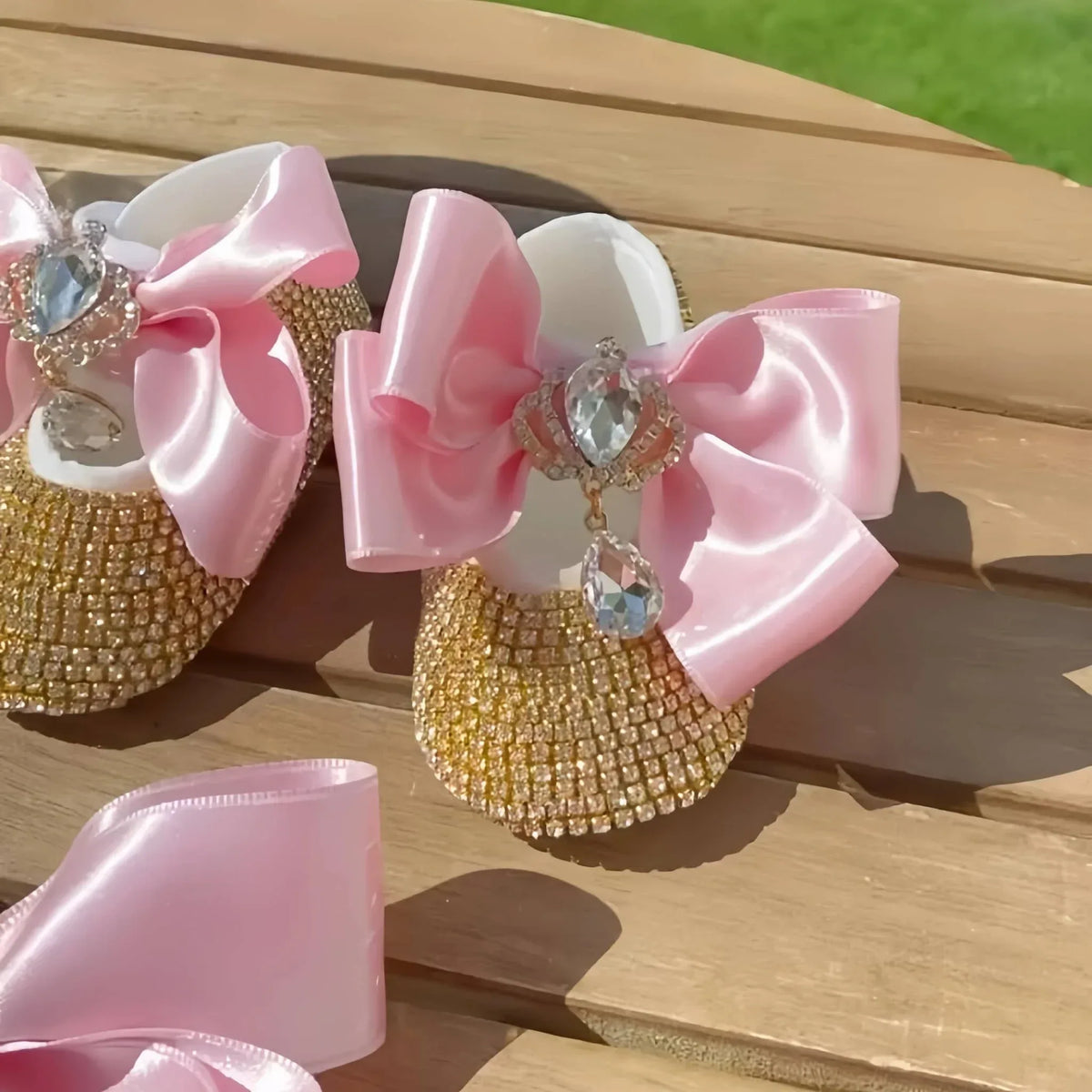 Rhinestone Baby Girl Formal Shoes Set with Satin Bows - The Palm Beach Baby