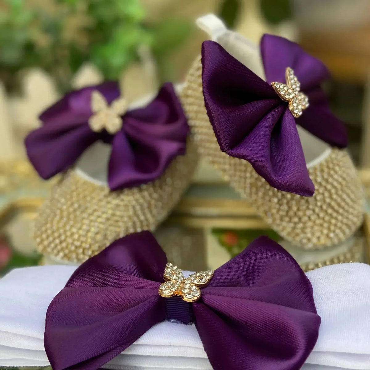 Rhinestone Baby Girl Formal Shoes Set with Satin Bows - The Palm Beach Baby