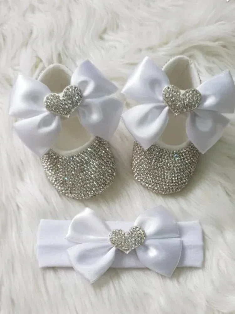 Rhinestone Baby Girl Formal Shoes Set with Satin Bows - The Palm Beach Baby