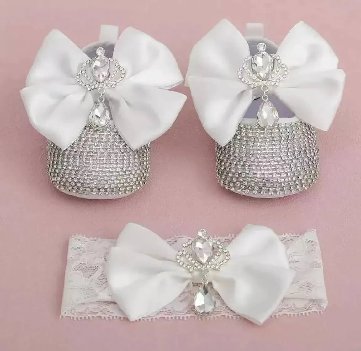 Rhinestone Baby Girl Formal Shoes Set with Satin Bows - The Palm Beach Baby