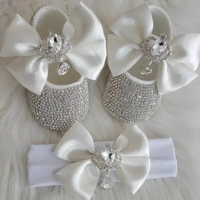 Rhinestone Baby Girl Formal Shoes Set with Satin Bows - The Palm Beach Baby