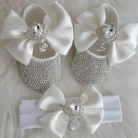 Rhinestone Baby Girl Formal Shoes Set with Satin Bows - The Palm Beach Baby