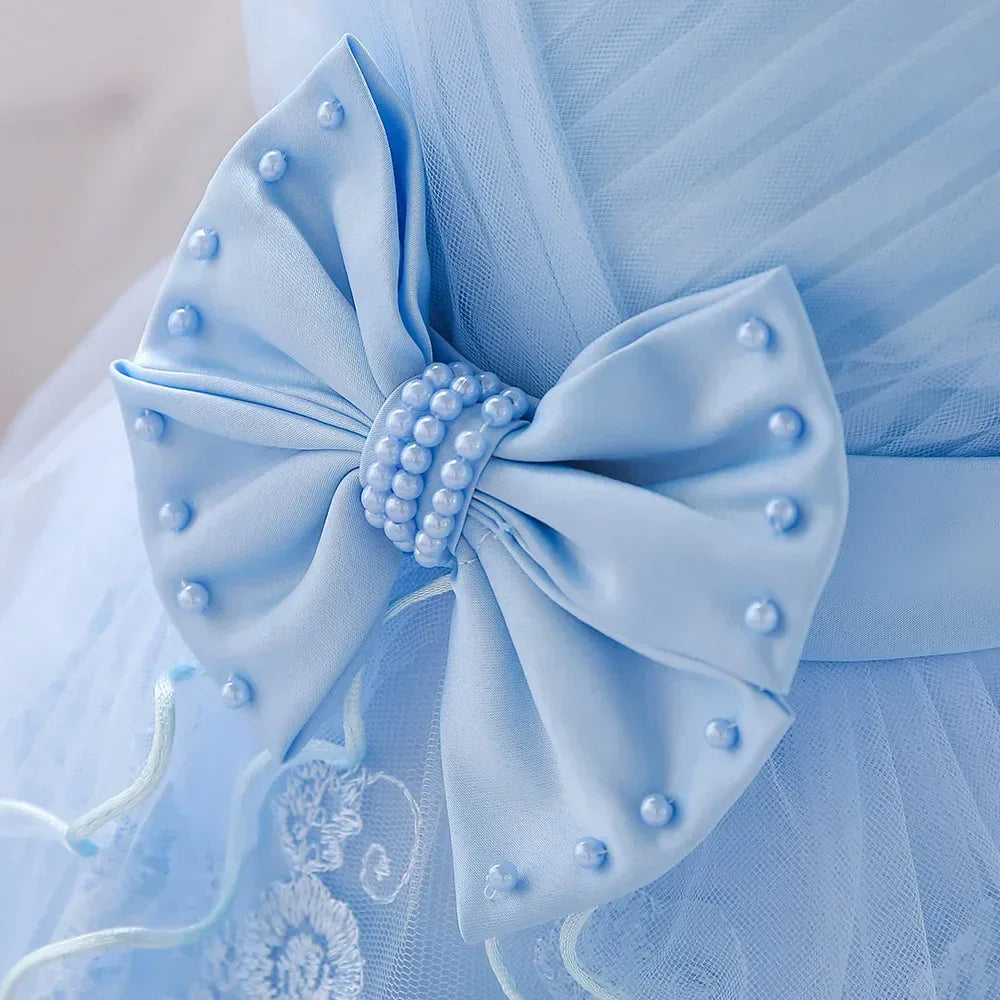 Elegant Pearl Bow Dress for Girls in Stylish Lace- 5 Chic Colors - The Palm Beach Baby