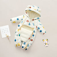 babies and kids clothing Beige Flower / 73cm Quilted Hooded Fleece-Lined Baby's Romper -The Palm Beach Baby