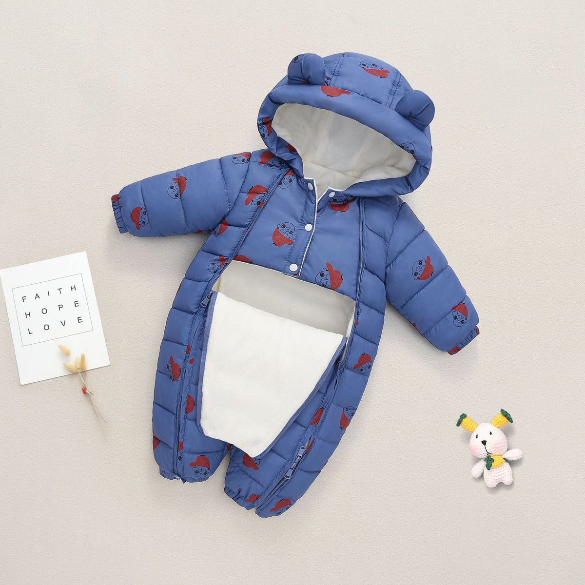 babies and kids clothing Brown Little Boy / 73cm Quilted Hooded Fleece-Lined Baby's Romper -The Palm Beach Baby