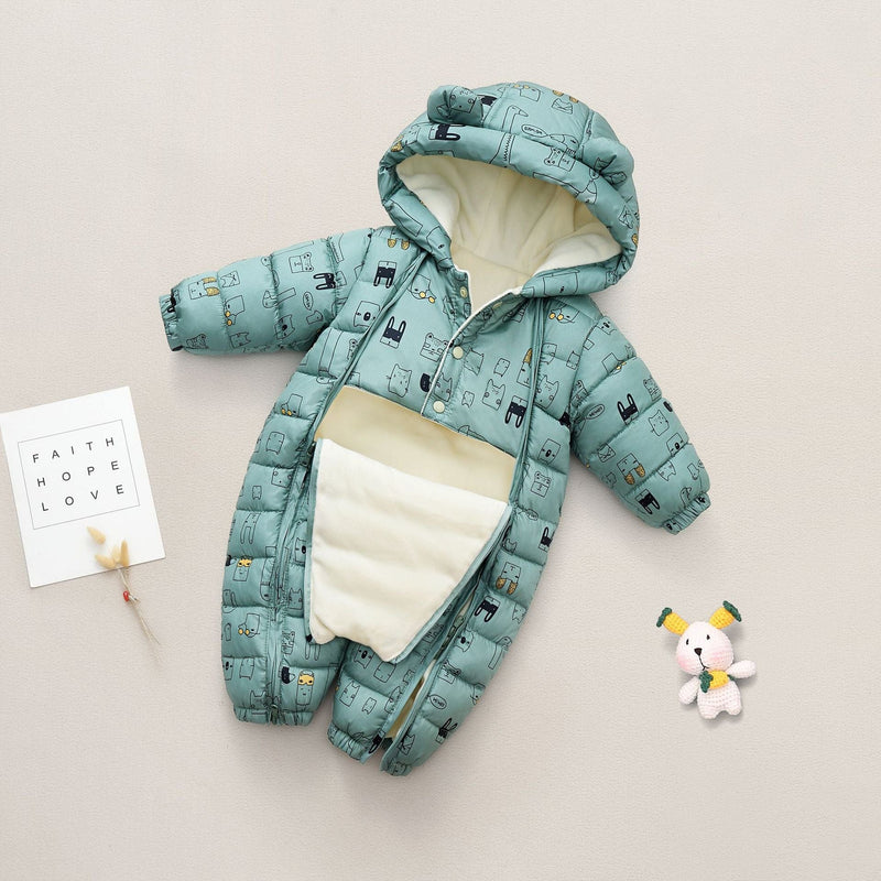 babies and kids clothing Green Fox / 73cm Quilted Hooded Fleece-Lined Baby's Romper -The Palm Beach Baby