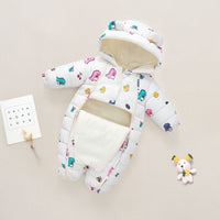 babies and kids clothing White Dinosaur / 73cm Quilted Hooded Fleece-Lined Baby's Romper -The Palm Beach Baby