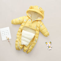 babies and kids clothing Yellow Deer / 73cm Quilted Hooded Fleece-Lined Baby's Romper -The Palm Beach Baby