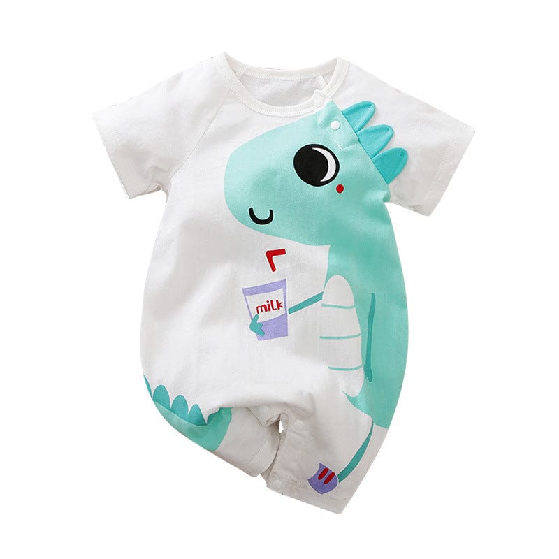 babies kids clothes 2470 Green Spiny Horn Dinosaur / 59cm "Animal Cutie" Animal-Themed Short-Sleeved Romper -The Palm Beach Baby