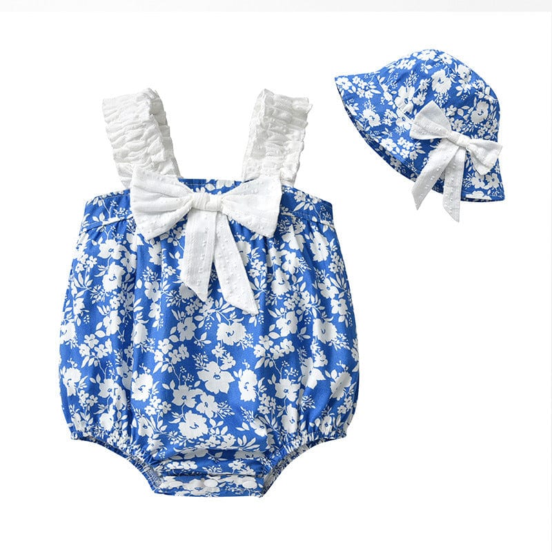 baby kids clothing Adorable "Lyla" 2 PC Blue Floral Print Romper Set -The Palm Beach Baby