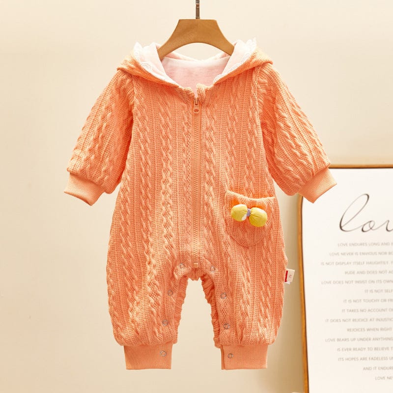 baby and kids clothing Orange / 66cm Classic Cable Knit Hooded Romper -The Palm Beach Baby