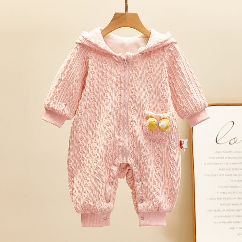 baby and kids clothing Pink / 66cm Classic Cable Knit Hooded Romper -The Palm Beach Baby