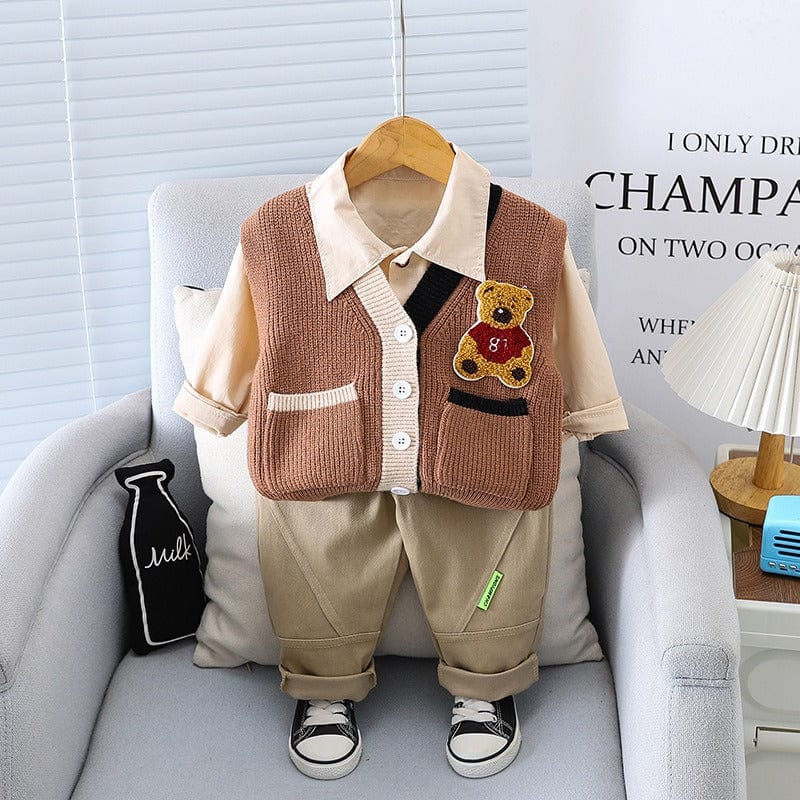 babies and kids clothing Brown / 80cm "Bear Cutie" 3-PC Boy's Pant set -The Palm Beach Baby