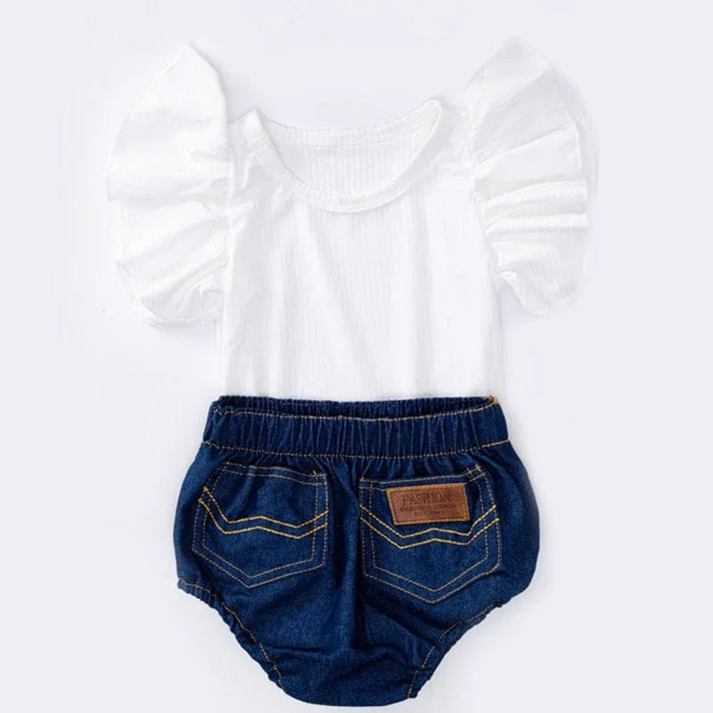 Cute "Pammy-Ann" Embroidered Birthday Denim Bloomer 4 PC Set - The Palm Beach Baby
