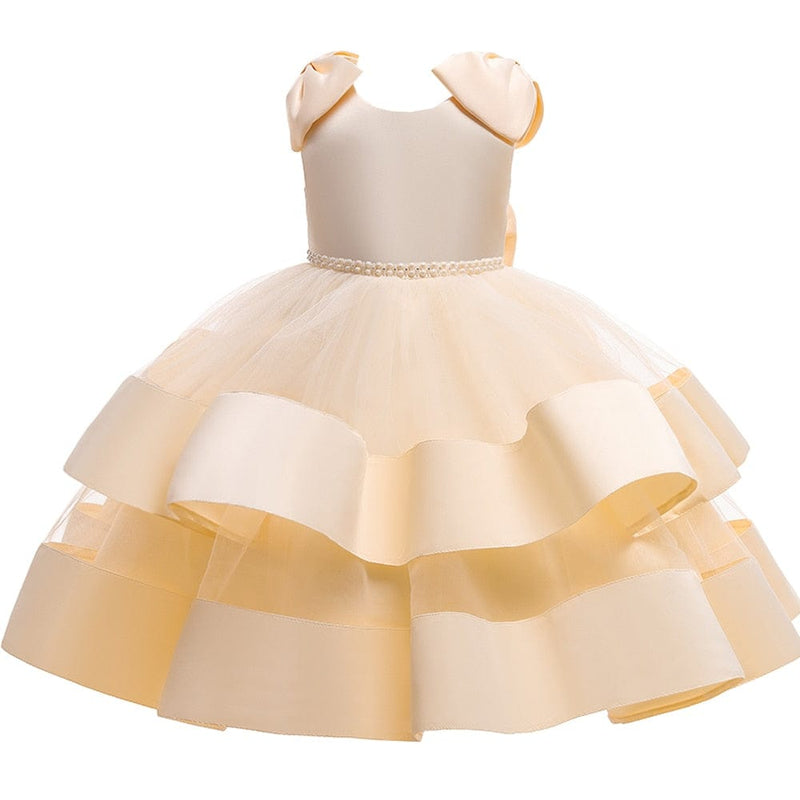 kids and babies 110 (3-4 T) / champagne Keri-Lynn Satin Tiered Dress -The Palm Beach Baby