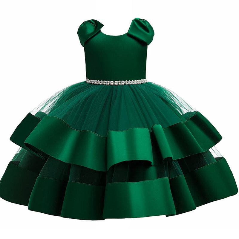 kids and babies 110 (3-4 T) / dark green Keri-Lynn Satin Tiered Dress -The Palm Beach Baby