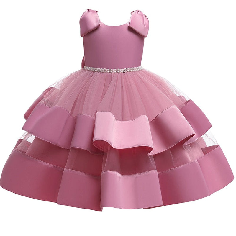 kids and babies 110 (3-4 T) / dark pink Keri-Lynn Satin Tiered Dress -The Palm Beach Baby