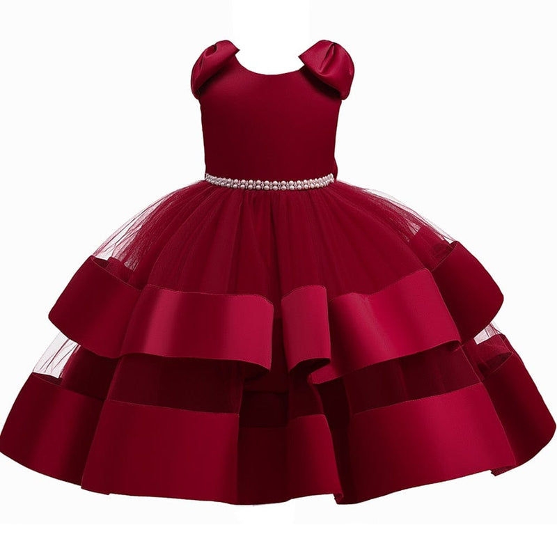 kids and babies 110 (3-4 T) / dark red Keri-Lynn Satin Tiered Dress -The Palm Beach Baby