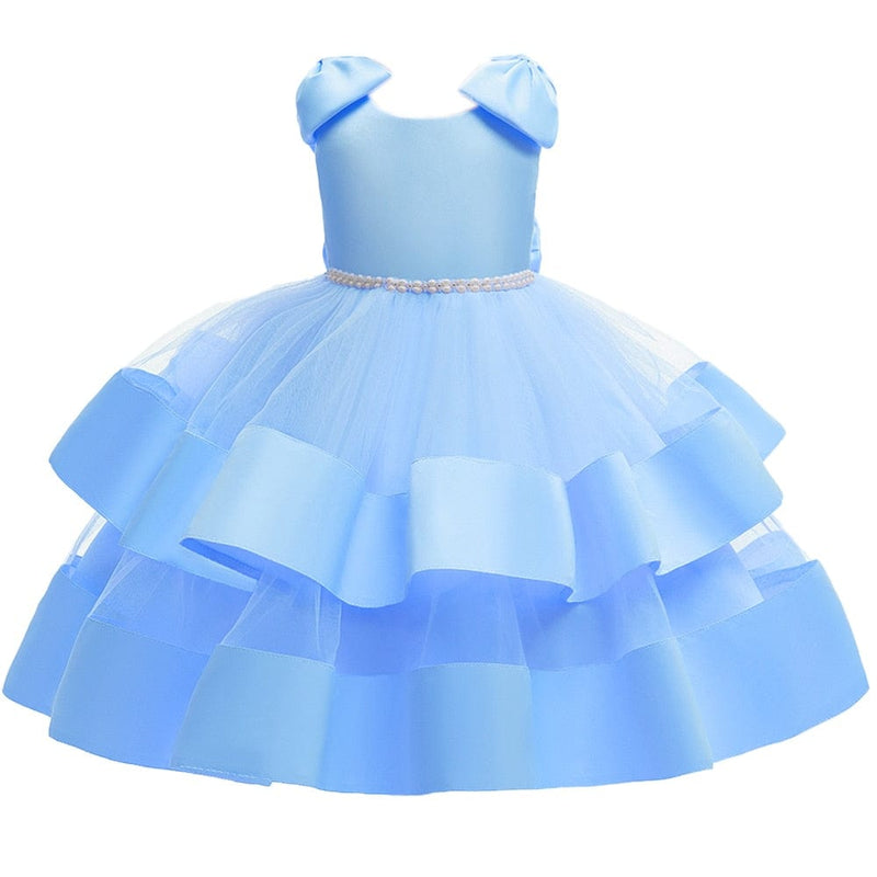 kids and babies 110 (3-4 T) / light blue Keri-Lynn Satin Tiered Dress -The Palm Beach Baby