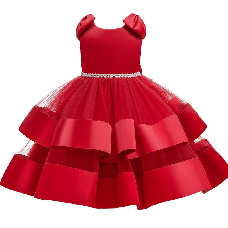 kids and babies 110 (3-4 T) / red Keri-Lynn Satin Tiered Dress -The Palm Beach Baby