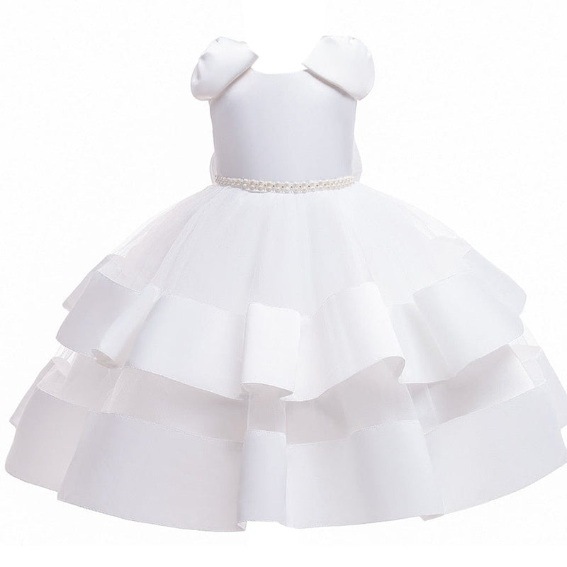 kids and babies 110 (3-4 T) / white Keri-Lynn Satin Tiered Dress -The Palm Beach Baby