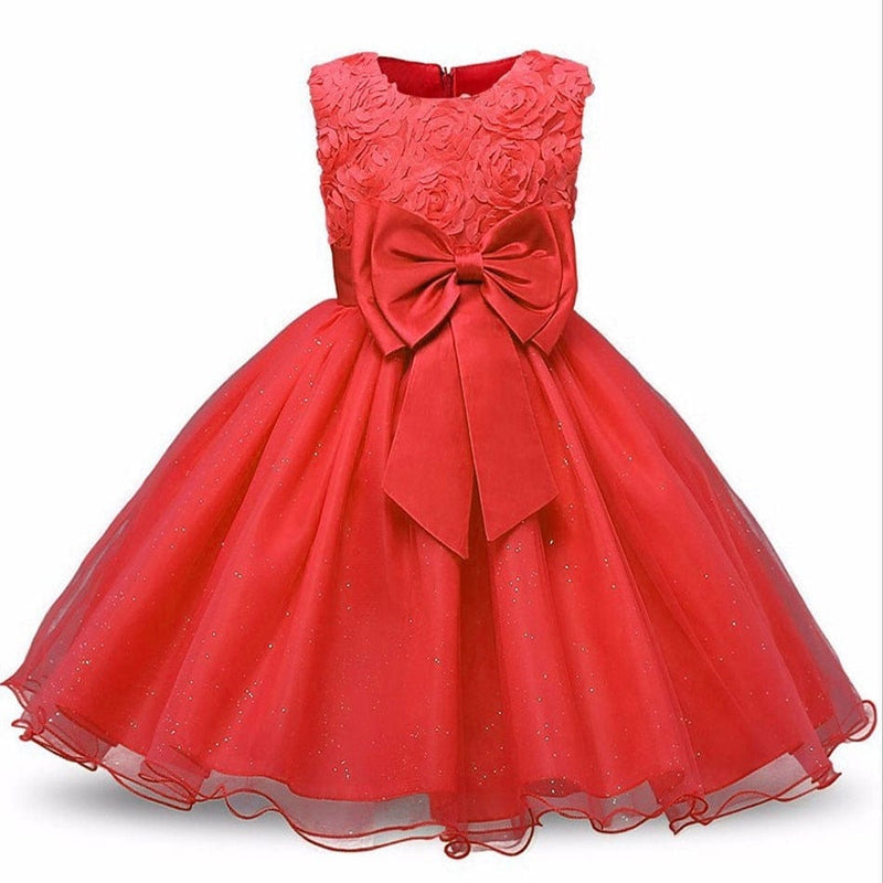 baby and kids apparel "Cara-Ann" Tulle Lace Dress With Bow -The Palm Beach Baby