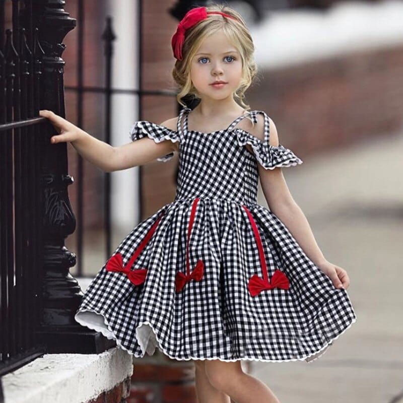 baby and kids apparel Black / 12M "Caran" Checked Party Dress -The Palm Beach Baby
