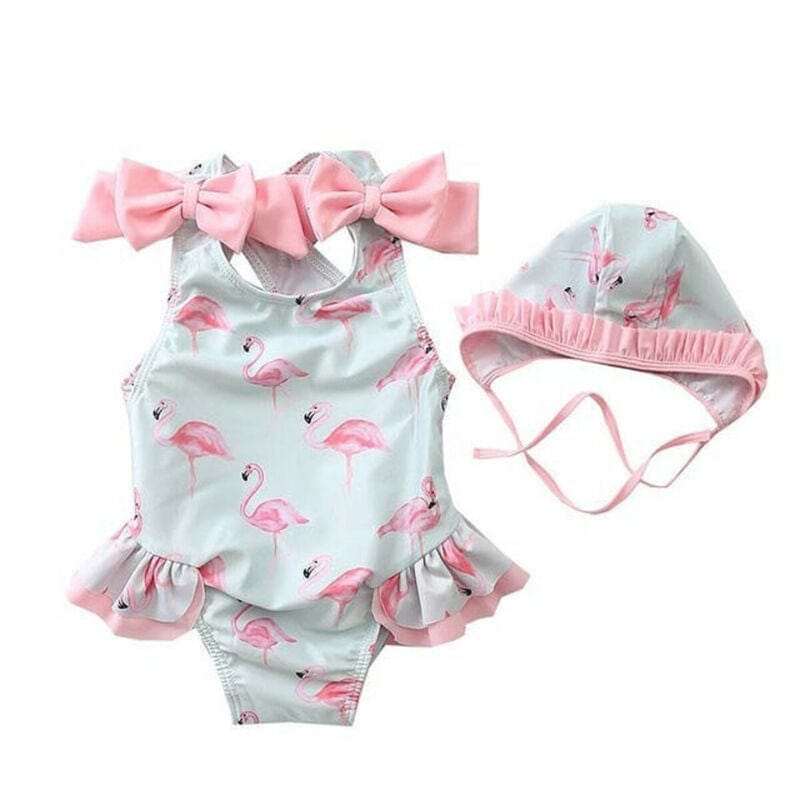 babies and kids Clothing 2T "Frilly Flamingo" Little Girl's 1-Piece Swimsuit Set -The Palm Beach Baby