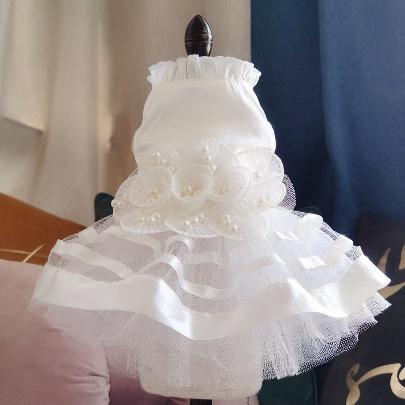 pet dress white / XS DIVA Pet - Elegant "Chantelle" White Special Occasion Dress -The Palm Beach Baby