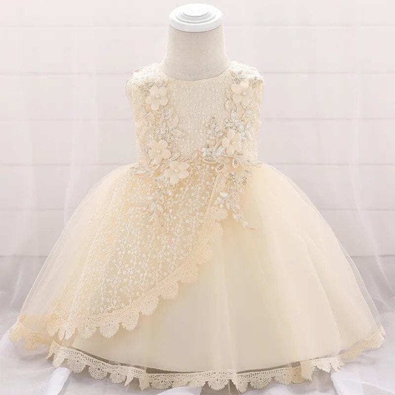 babies and kids Clothing Champagne / 3M "Zoe" Beaded Lace Special Occasion Dress -The Palm Beach Baby