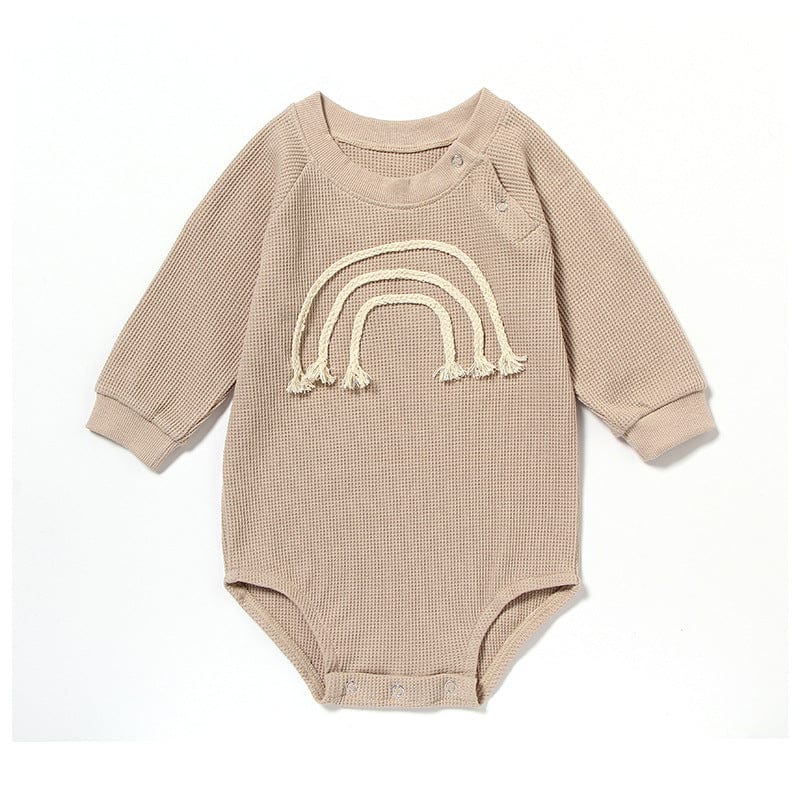Baby and Toddlers Romper Khaki + Cotton Rope / 59cm Rainbow Baby Waffle Cut Onesie - 5 Colors -The Palm Beach Baby