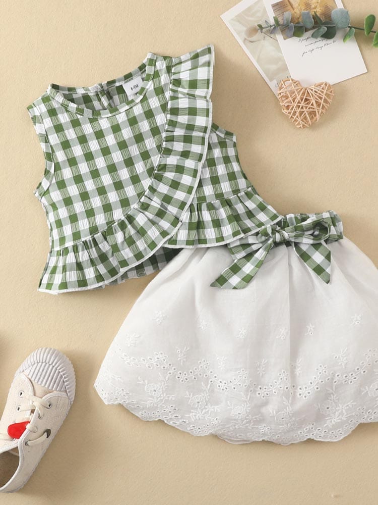 0 green / 3-6M Seersucker and Lace Top and Skirt -The Palm Beach Baby