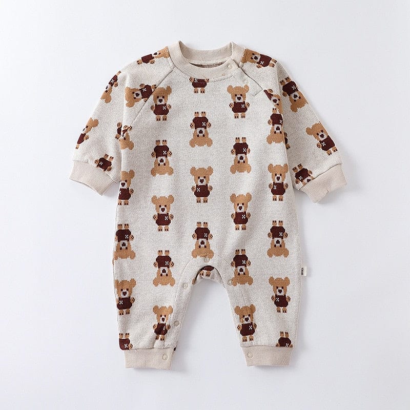babies and kids Clothing 01 / 66cm 6M "My Little Teddy Bear" Jacquard Knit Romper -The Palm Beach Baby