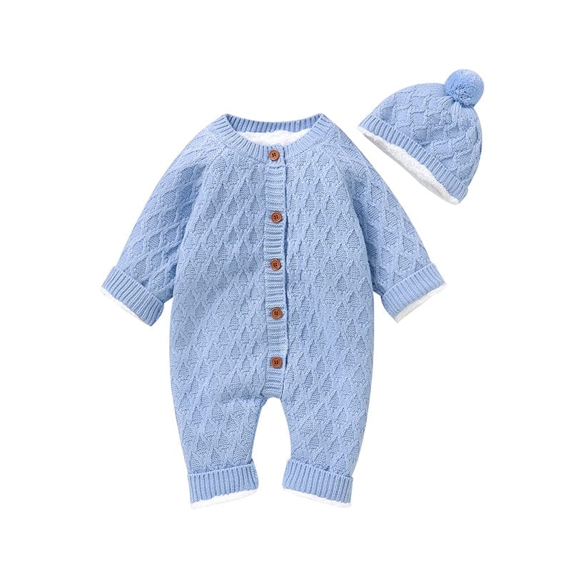babies and kids Clothing 82W1209-2 / 3M "Drew" Fleece-Lined Knitted Romper 2PC Set -The Palm Beach Baby