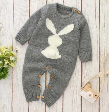 babies and kids Clothing 82W282 gray / 73-6M "Bunny Baby" Sweater Knit Baby's Romper -The Palm Beach Baby