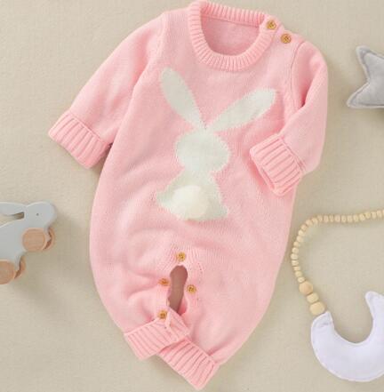 babies and kids Clothing 82W282 pink / 73-6M "Bunny Baby" Sweater Knit Baby's Romper -The Palm Beach Baby