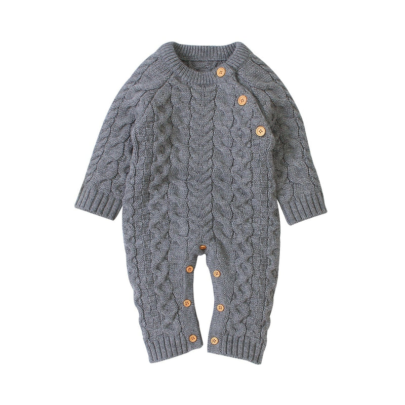 babies and kids Clothing 82W603 gray / 73-6M "Sweet in Knit" Cable Knit Fall/Winter Baby's Romper -The Palm Beach Baby