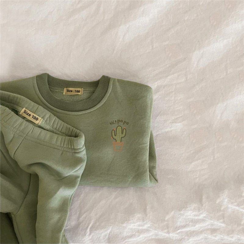babies and kids Clothing army green 8 / 3-6M 66 2PC Set Embroidered Fleece Suit -The Palm Beach Baby