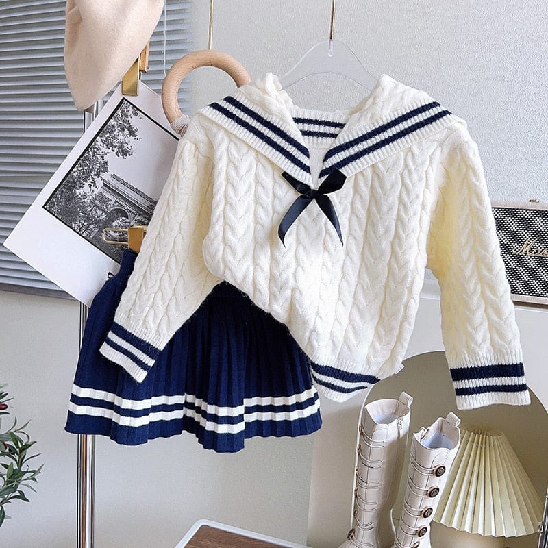 babies and kids Clothing Beige / 2T(SIZE 90) "Sailor Girl" Nautical-Themed 2 PC Knit Skirt Set -The Palm Beach Baby