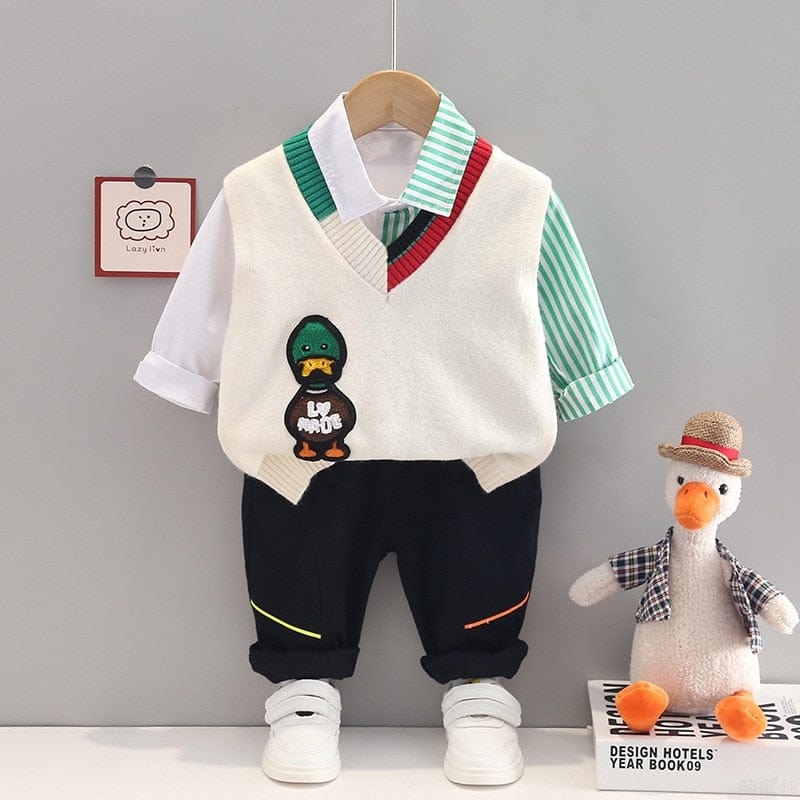 babies and kids Clothing Beige / 80CM (6-12M) "Everything's Ducky" Boy's 3-PC Casual Outfit -The Palm Beach Baby