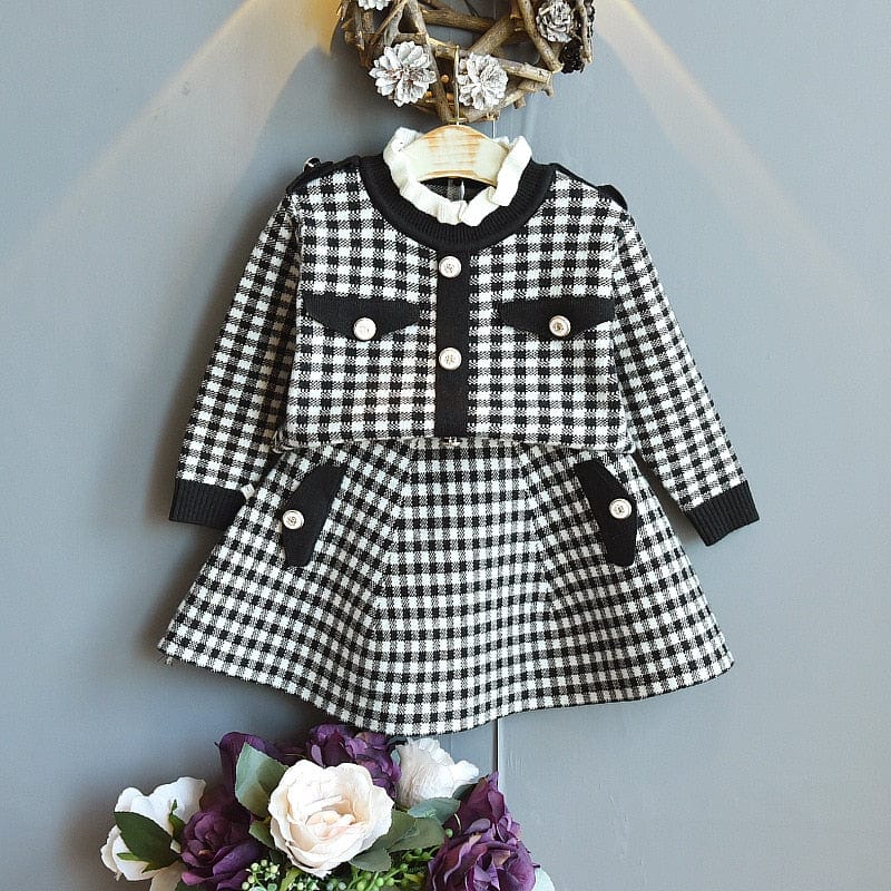 babies and kids Clothing black / 2T Classic "Anna-Marie" Houndstooth 2PC Skirt Set - Black -The Palm Beach Baby
